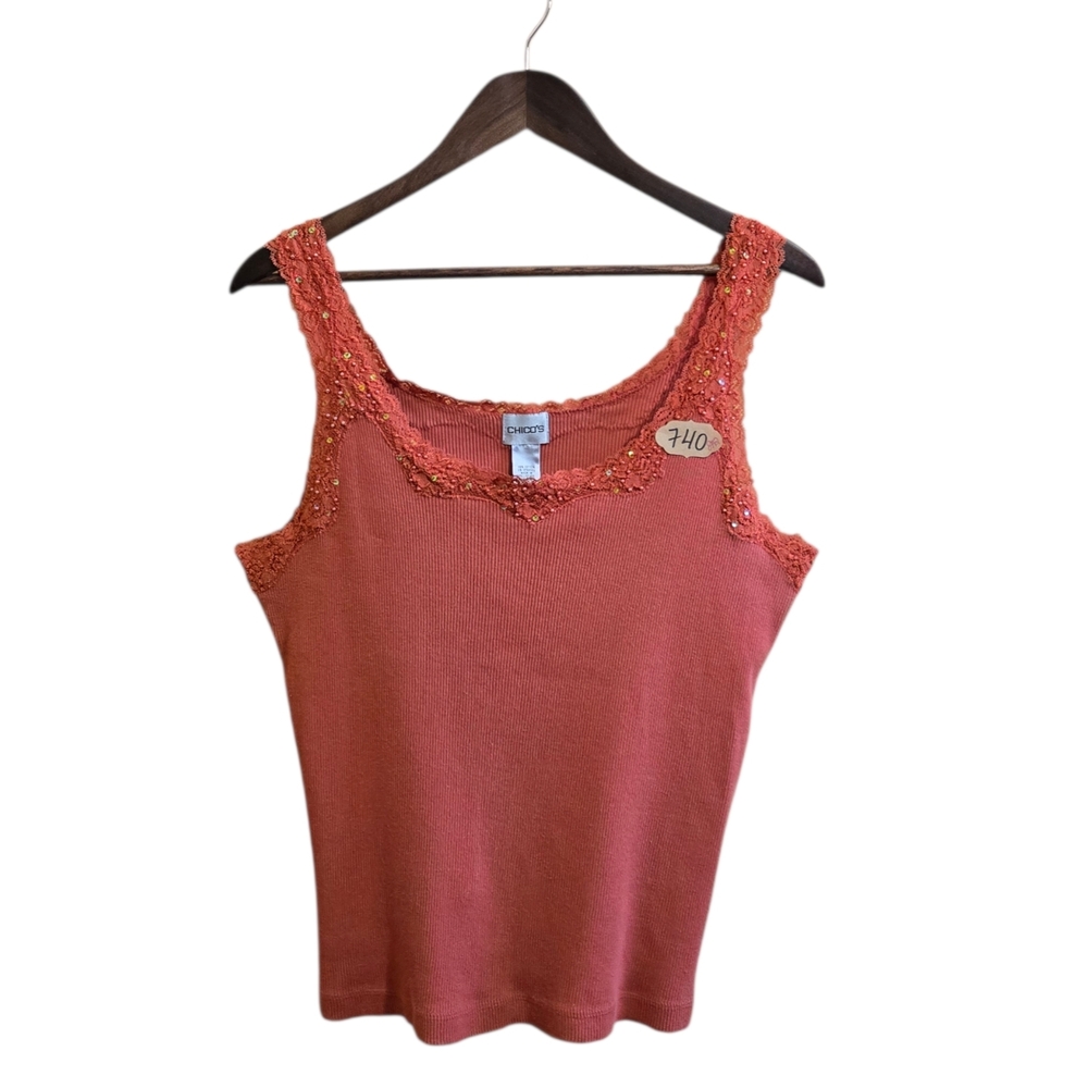 Chico's Coral Lace Accent Tank Top SZ 3